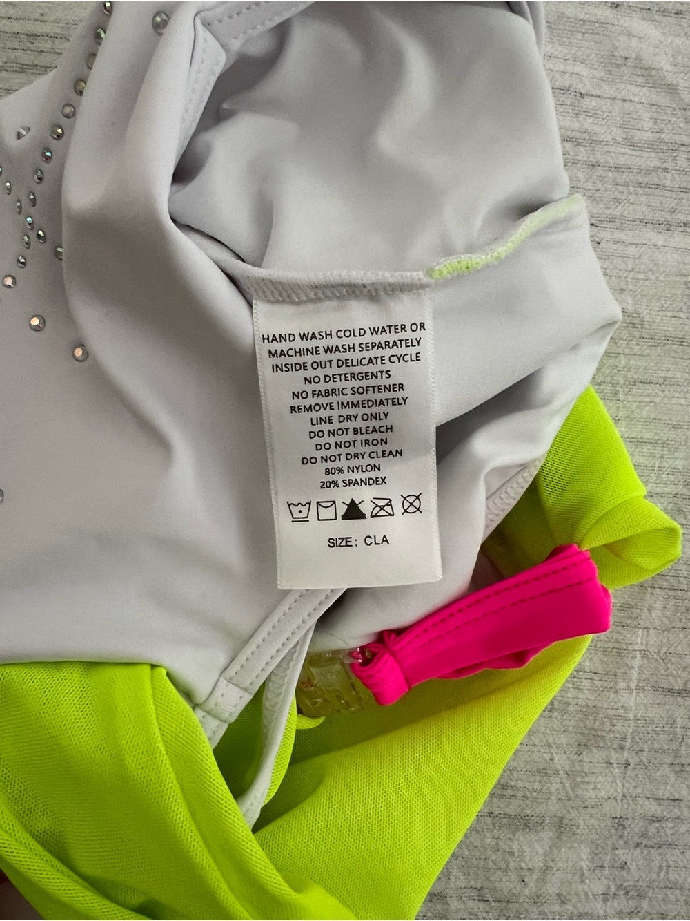 White & Neon Pink Rhinestone Gymnastics Leotard - Picture 3 of 3